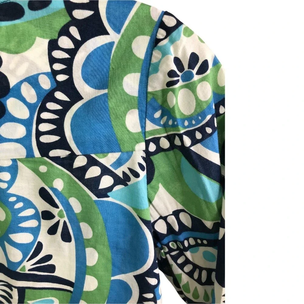 Gap Tunic Top Girls Large 10‎ Green Blue Paisley Boho Split Neck Crochet Trim